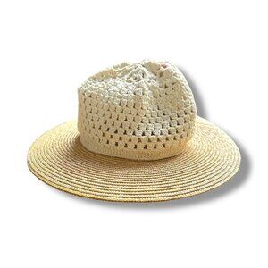 Vintage Liz Claiborne Crochet Beige Straw Brim Women's Sun Hat Summer Boho